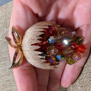 Vintage Goldtoned Multicolored Cascading Waterfall Grape AB Beads Brooch